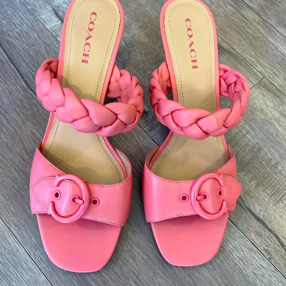 COACH Womens Mollie Braided-Strap Kitten-Heel Sandals, PINK, Size 11